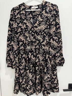 Mango Black Dress with Cream Floral Print